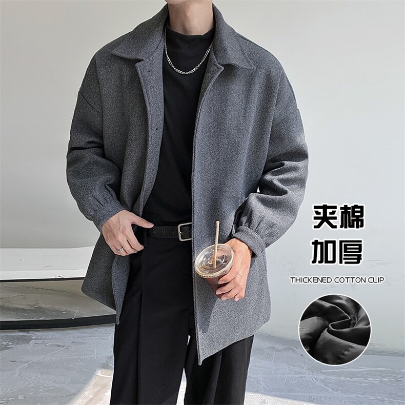 秋冬新款韩版呢料大衣外套男休闲百搭中长款风衣-A1003TP95控128图片