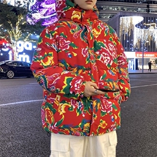 连帽东北大花棉衣外套风汉服宽松棉服棉袄A168-ZSM06-TP85，男装棉衣，电商A168