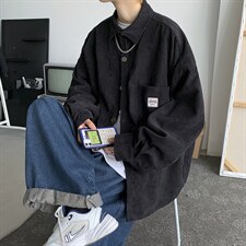 22秋装灯芯绒衬衫长袖外套男女情侣款港风日系宽松复古H202/P45，男装衬衫，电商A221A