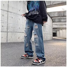 wassuphappy美式破洞牛仔裤男款春秋夏季潮流水洗痞帅休闲长裤子，男装牛仔裤，星座1210-1