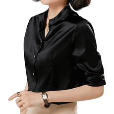 优雅气质减龄小翻领真丝衬衫红色显瘦长袖上衣，女装衬衫，宋氏羊绒