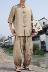 风七分袖立领衬衫2025夏季新款休闲长裤套装TZ100-P110，男装衬衫，电商A008