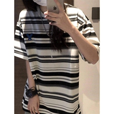 chic港风潮条纹短袖T恤男女宽松oversize日系复古情侣LSK422-P26，男装T恤，星座1008