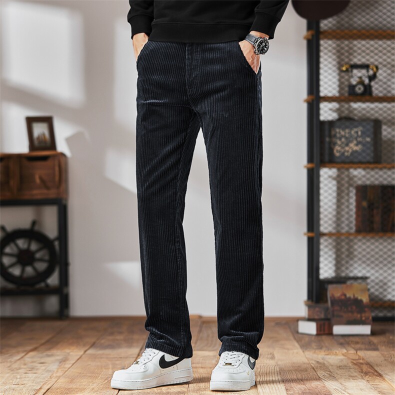 加厚款复古灯芯绒舒适直筒运动休闲裤男士宽松轻奢长裤子，男装休闲裤，星座914