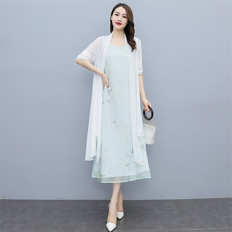 连衣裙女2025夏新款百搭气质时尚洋气显瘦雪纺单裙子,女装连衣裙,秀美人生