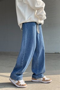 主推！宽松直筒拖地系绳牛仔裤长裤B377-K01-P38-限58，男装牛仔裤，电商B377