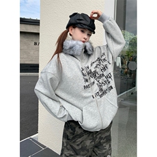 复古毛领连帽卫衣女秋季学院风慵懒chic宽松开衫外套WB6022，女装短外套，星座1116A（原606A-3）
