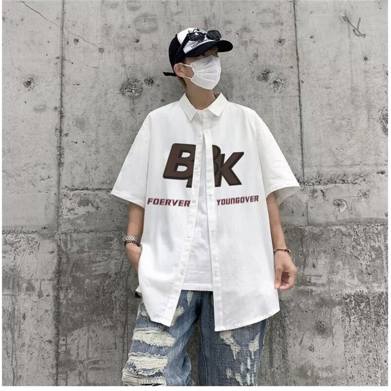 日系工装短袖衬衫男款夏季少年感潮牌休闲衬衣学院风D3021P35,男装衬衫,星座1116-2