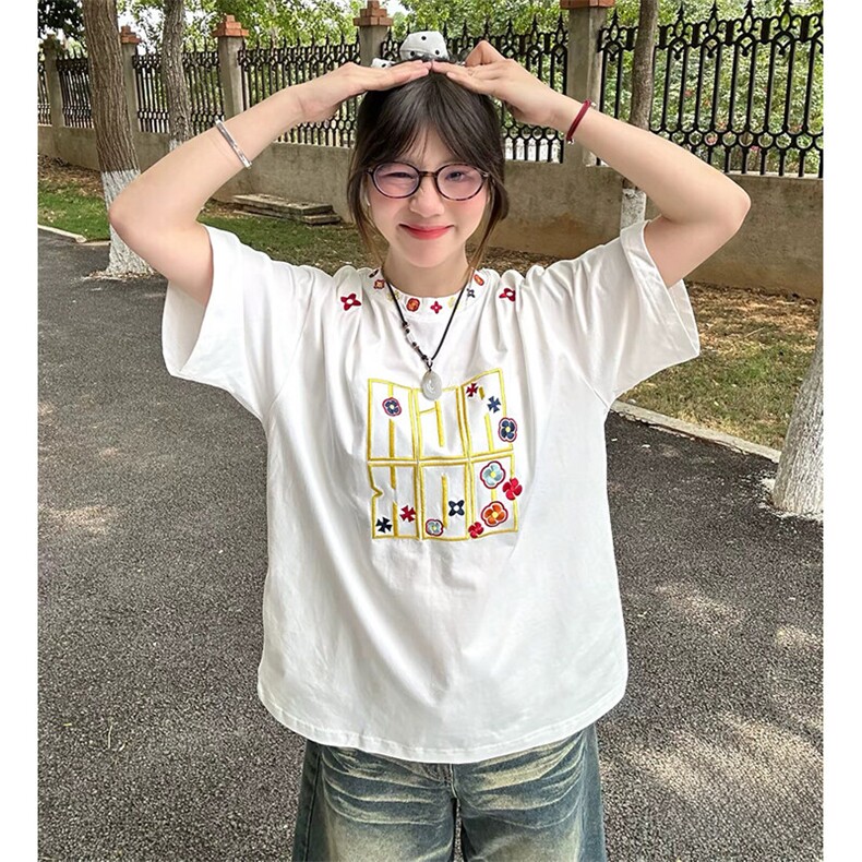 万针全刺绣工艺抖音得物高品质260克重磅纯棉双纱美式高街短袖T恤,男装T恤,电商A486