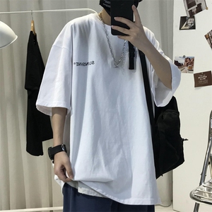 T06常年款男士休闲字母印花T恤衫外套圆领半袖五分袖TEE男女中性图片