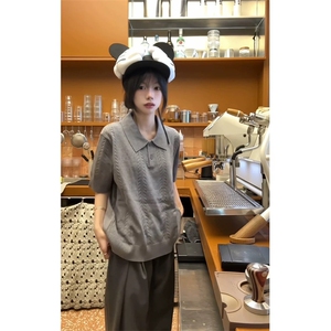 网图有货夏季麦穗花纹提花针织短袖T恤男女老钱风上衣A642-P42