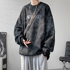 现货WY10086-P52加绒P62美式扎染宽松圆领情侣高质量卫衣，男装卫衣，电商A059