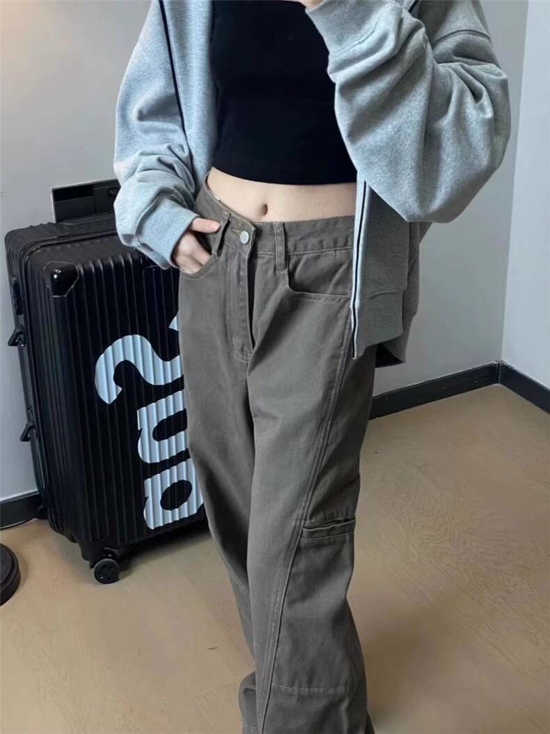 美式复古工装裤解构设计新款宽松牛仔裤美拉德棕色裤子男K68,男装牛仔裤,星座516A