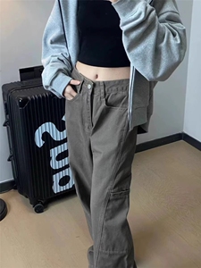 美式复古工装裤解构设计新款宽松牛仔裤美拉德棕色裤子男K68图片