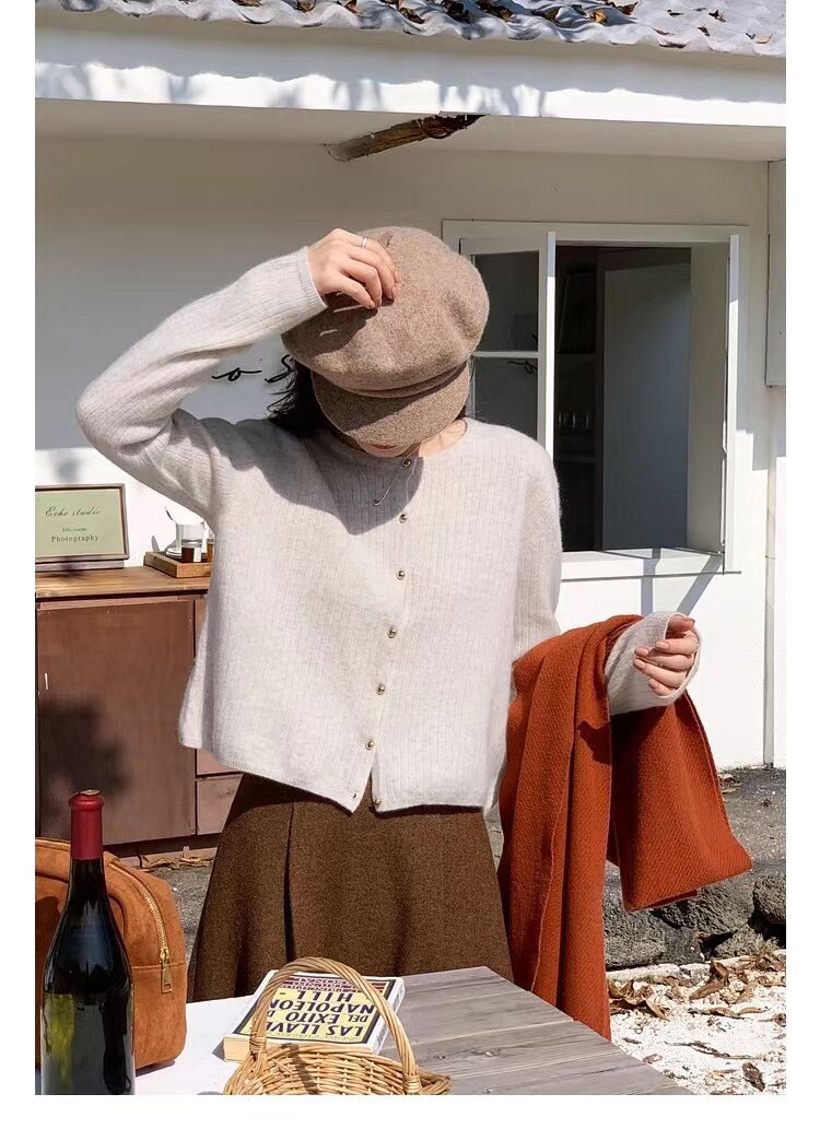 针织开衫女小香风温柔圆领慵懒宽松显瘦加厚毛衣外套,针织衫/毛衣,半城羊绒
