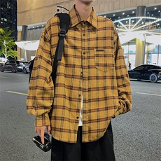 港风高品质秋款男长袖衬衫格子小贴标纯棉休闲外套CS86P40，男装衬衫，星座1013-1