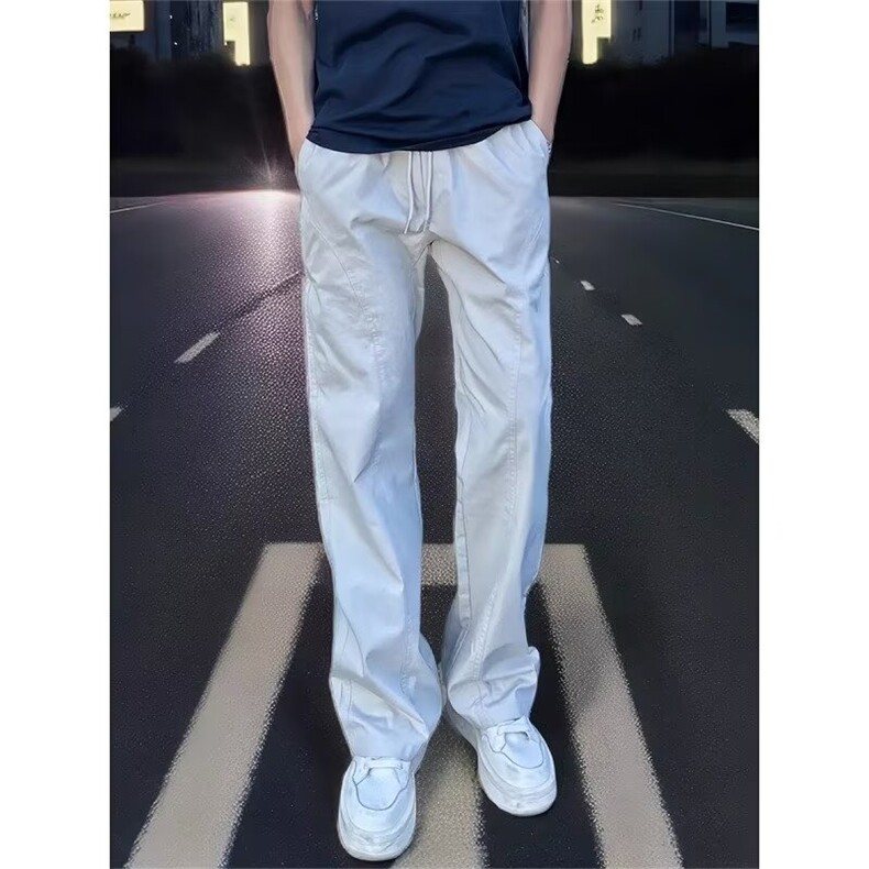 现货男裤基础斜切休闲裤男夏季工装直筒宽松显高显瘦微喇长裤,男装工装外套,星座218-1（原230）