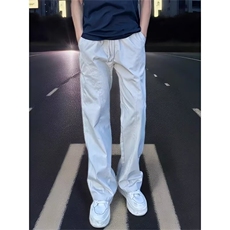 现货男裤基础斜切休闲裤男夏季工装直筒宽松显高显瘦微喇长裤，男装工装外套，星座218-1（原230）