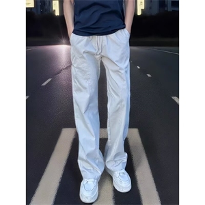 现货男裤基础斜切休闲裤男夏季工装直筒宽松显高显瘦微喇长裤图片