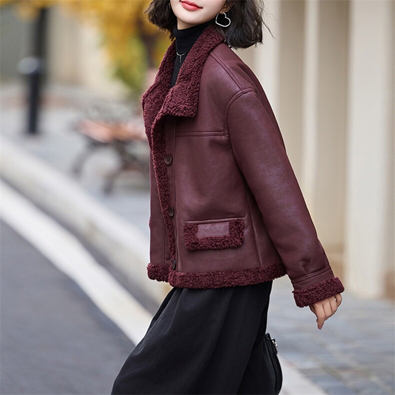 现货皮毛一体仿羊羔毛外套女短款2024秋冬新款加绒加厚外套,女装羊羔毛/颗粒绒,江南女神