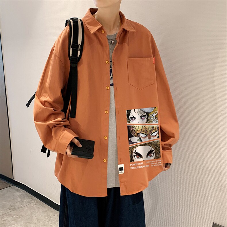春季长袖衬衫男宽松港风衬衣男外套男CSCS287-P35,男装衬衫,电商B371