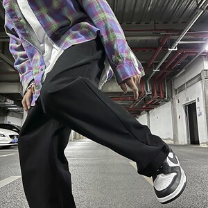 现货春季主推！男女中性宽松直筒拖地休闲裤NB702,渔网袜搭配牛仔裤难看图片