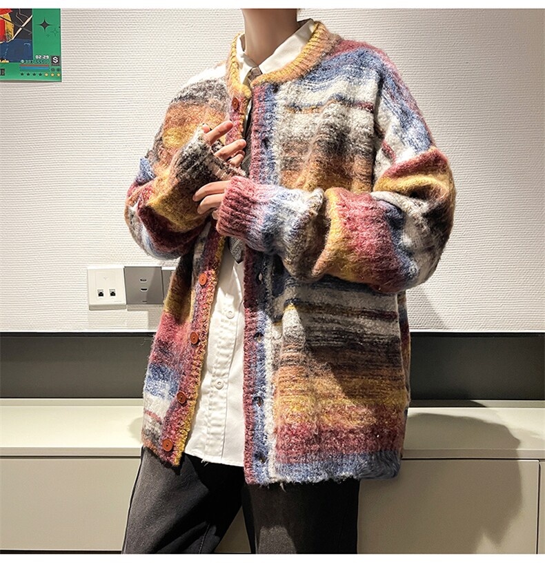 秋款男开衫毛衣条纹拼色针织衫渐变扎染外套M6503P70,男装针织衫/毛衣,星座1013-1