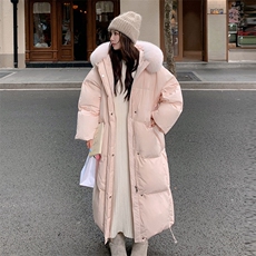 新款被子款粉色毛领加长棉服2C122-8879-P205-K308，女装棉衣/棉服，2C122