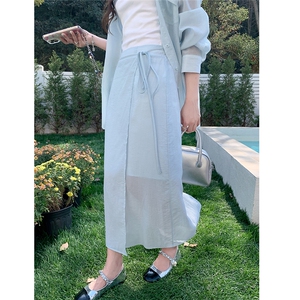 蓝色休闲时尚套装女2025夏季新款气质一整套穿搭衬衫半身裙两件套图片