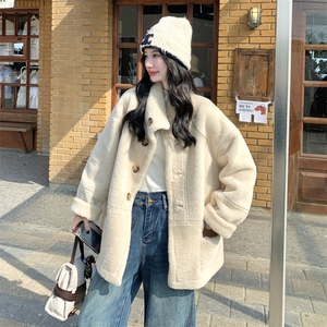 减龄两面穿咖色皮毛一体外套女冬季2025新款羊羔毛小个子加厚棉服图片