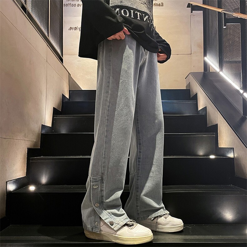 复古高街牛仔裤男显高设计感直筒宽松垂感阔腿微喇裤子748-P45,男装牛仔裤,电商A178