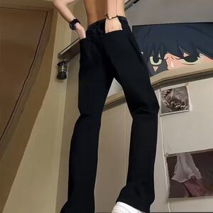 潮窄版阔腿直筒牛仔裤男女夏季新款高腰宽松显瘦小个子垂感微喇裤图片