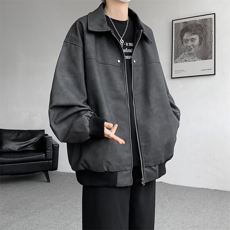 8XL-M春季皮衣外套男痞帅高级感美式复古翻领皮夹克上衣JK006P95,男装皮衣,电商B312