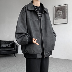 8XL-M春季皮衣外套男痞帅高级感美式复古翻领皮夹克上衣JK006P95，男装皮衣，电商B312
