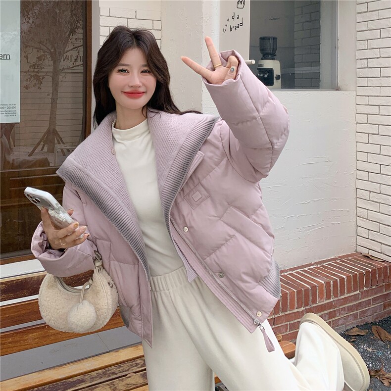 韩系chic针织领粉色羽绒服女冬超火好看高级小众漂亮短款加厚外套,女装羽绒服,2C307