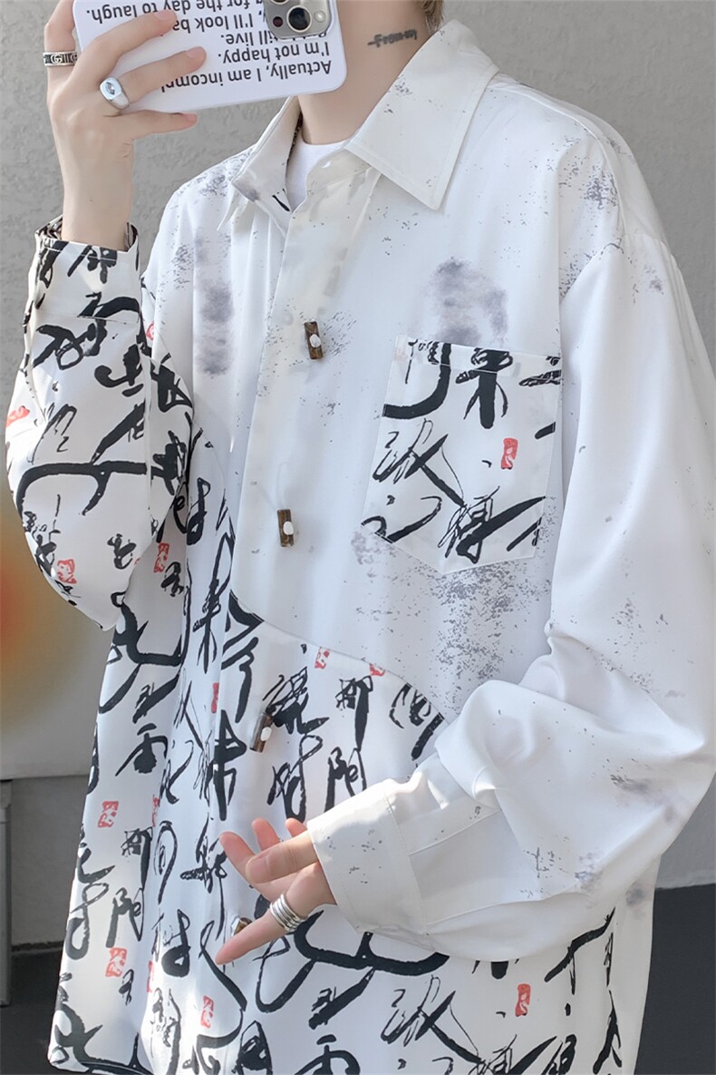 CS1152-特批38控68秋季新款新中式撞色拼接长袖冰丝衬衫大码男,男装衬衫,电商A059