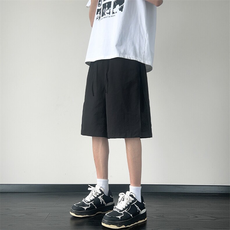 特批P30无差价夏季拉链拼接网眼透气速干港风宽松五分裤男DK5859,男装休闲裤,电商A001-1