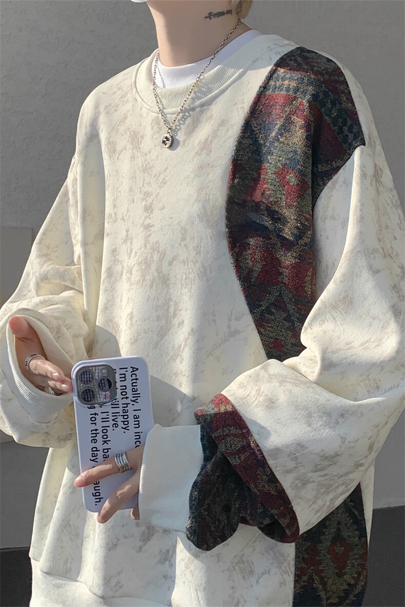 现货WY10169-特P50新中式重磅圆领拼接长袖套头上衣大码卫衣外套,女装短外套,电商A059