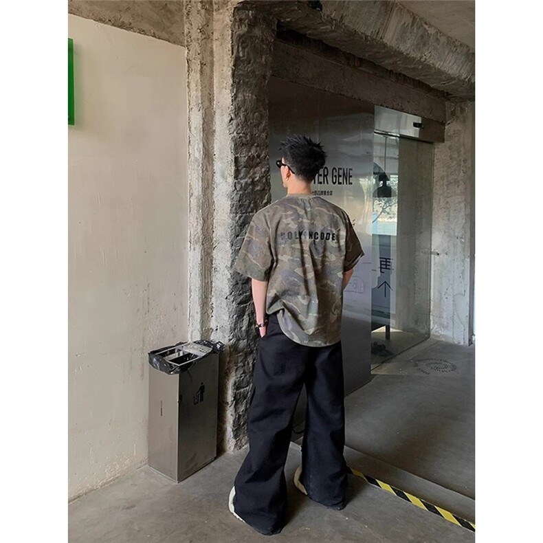 美式做旧水洗迷彩字母短袖百搭工装机能风夏季宽松圆领T恤男YTX66,男装T恤,星座208-5