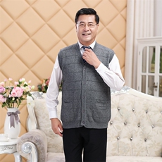 秋冬中老年人毛线马甲男士针织坎肩羊毛开襟背心加肥加大码，男装背心/马甲，亚东羊绒制品