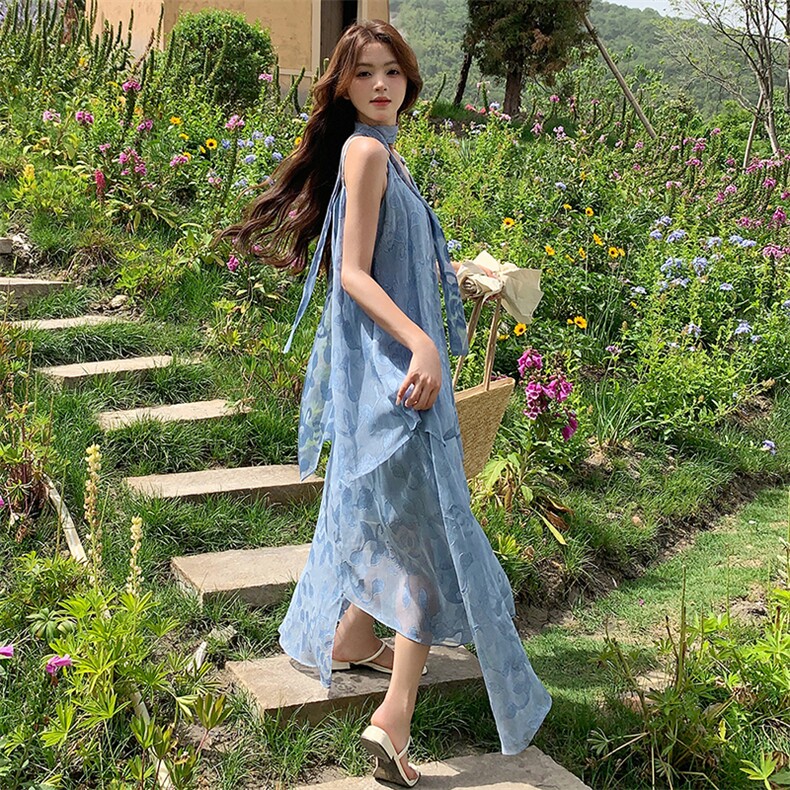 法式复古气质蕾丝吊带连衣裙女夏季新款设计感小众收腰显瘦长裙子,女装连衣裙,浙宝305