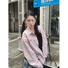 TC642-P45格子Polo领防晒衬衫女字母设计感修身显瘦百搭上衣，女装衬衫，星座617A-2