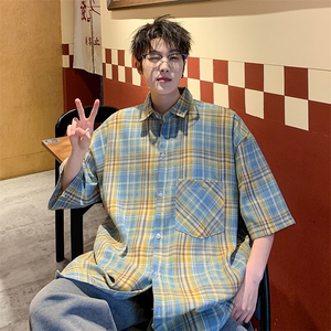 短袖衬衫男夏季新款磨毛格子衬衣DX711-特批25 无差价图片