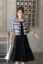 现货秋装格子两件套连衣裙，女装连衣裙，菲雪妮