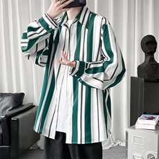 日系潮牌条纹衬衫外套男宽松潮流休闲长袖衬衣W3381-P36，男装衬衫，星座512-2