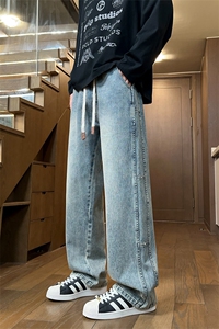 春季直筒牛仔裤男美式高街宽松垂感vibe阔腿水洗休闲裤J8097-P50图片