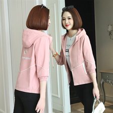 短外套女2021春秋装新款女装时尚休闲连帽春秋女士风衣外套，女装短外套，依恋蒂丝