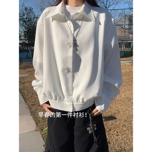 春季知识分子长袖衬衫高智感纯色宽松男女 C64144-TP3568图片