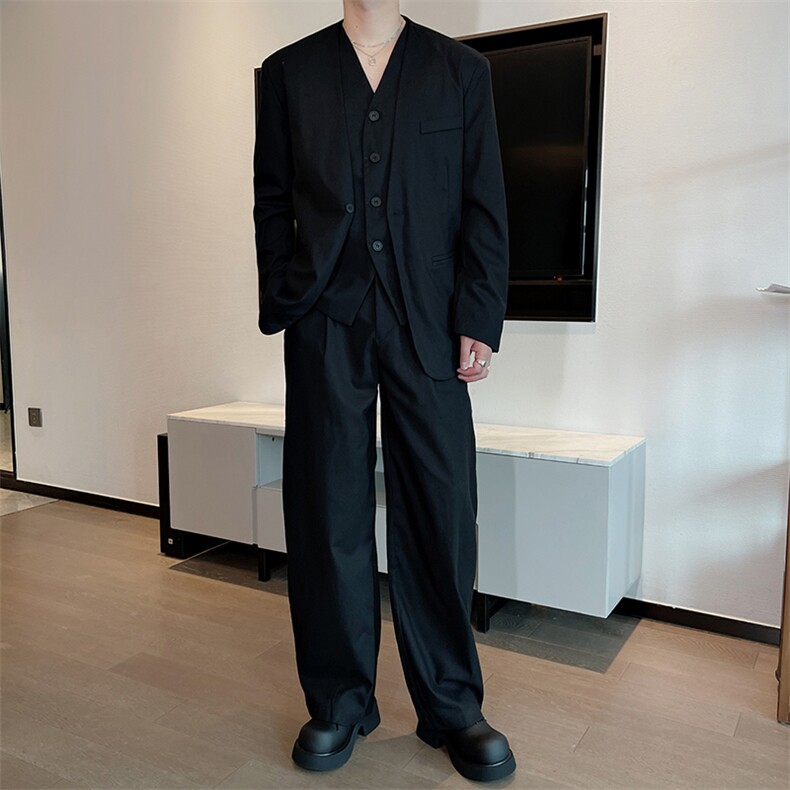春秋休闲亚麻西服套装男时尚帅气西装马甲阔腿裤三件套TZ263-P265,男装西服套装,电商B267