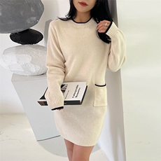 新款澳毛打底羊毛裙女修身时尚内搭圆领带兜羊毛打底裙，女装连衣裙，臻纶羊绒